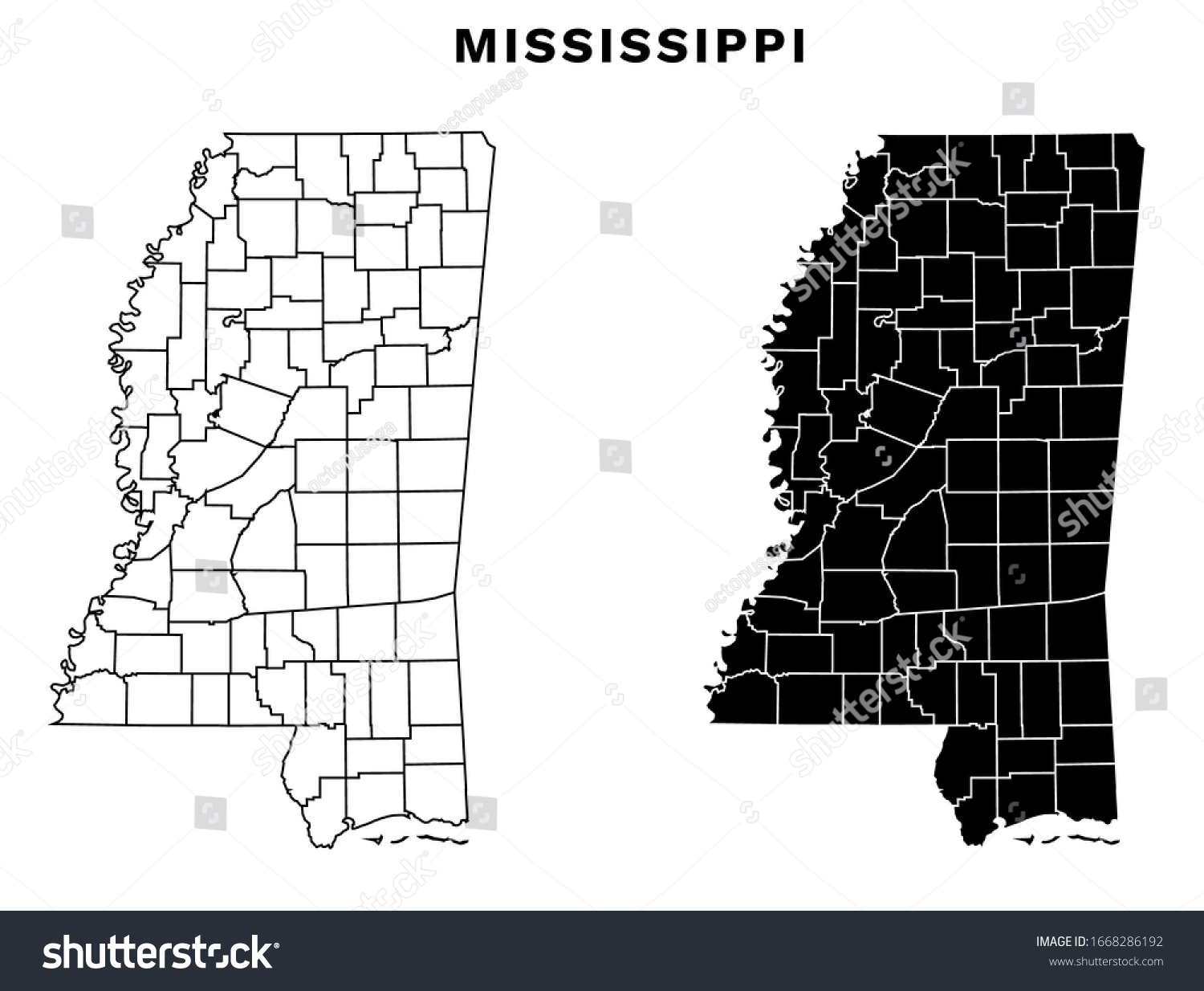 Mississippi county map blank map mississippi stock vector royalty free