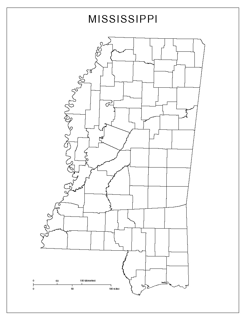 Blank county map of mississippi