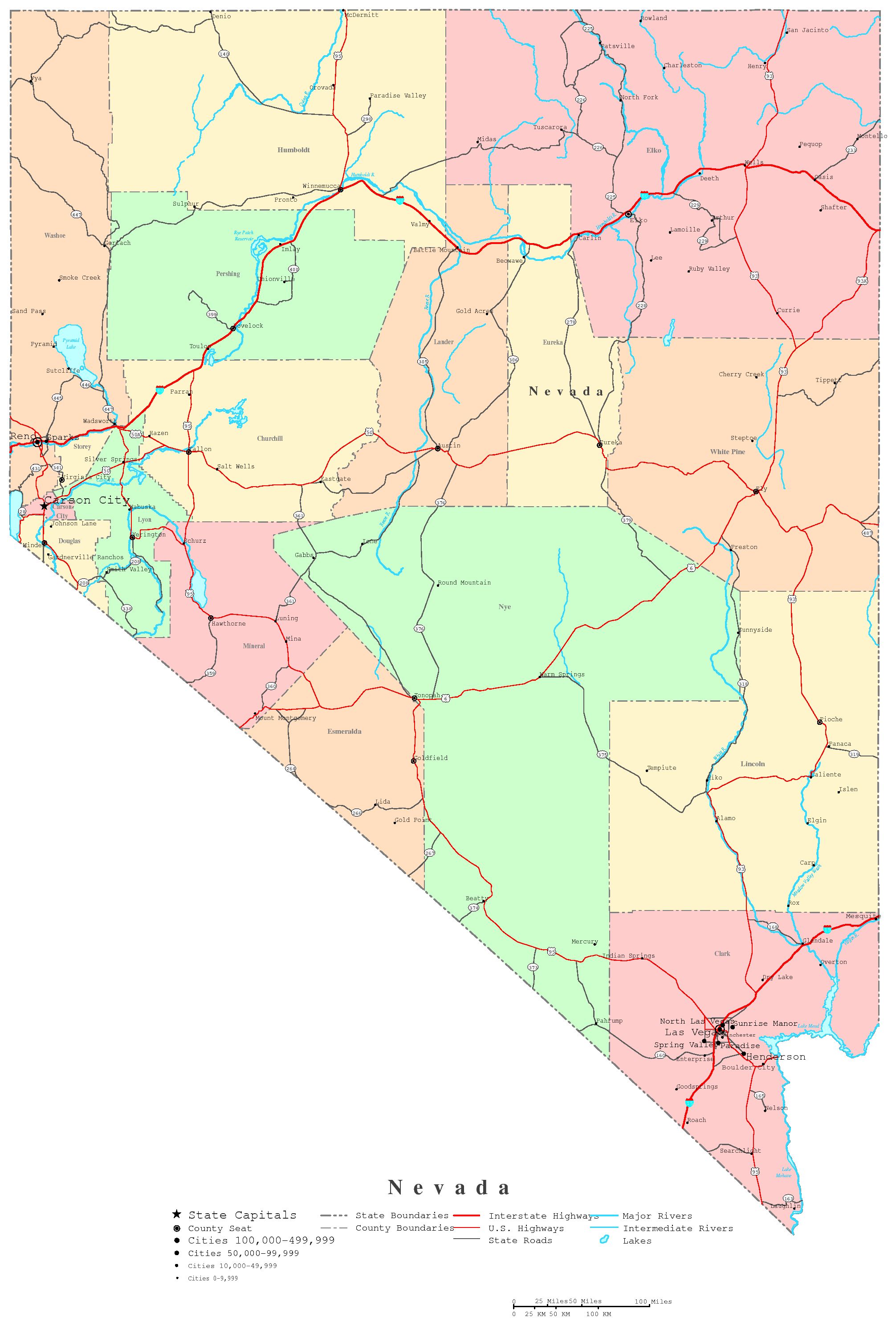 Nevada printable map