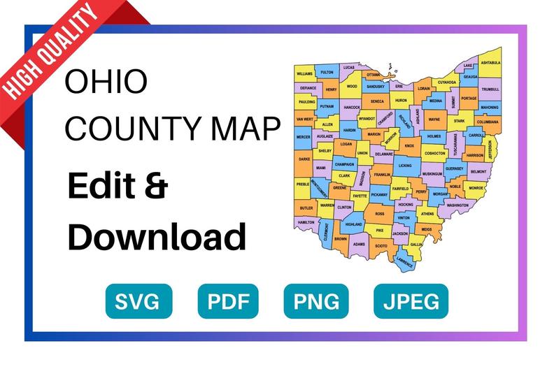 Ohio county map editable printable state county maps