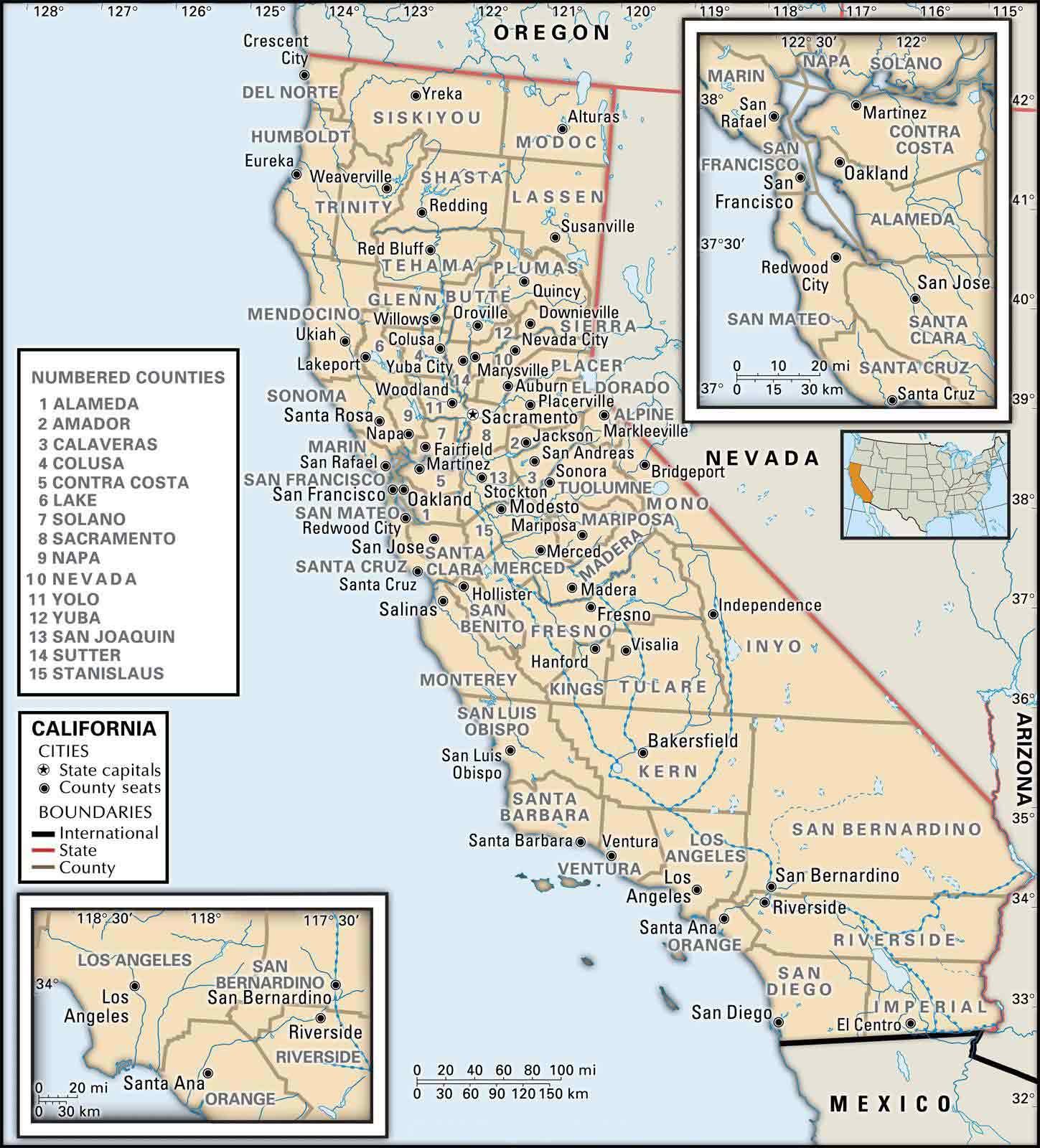 Old historical city county and state maps of california