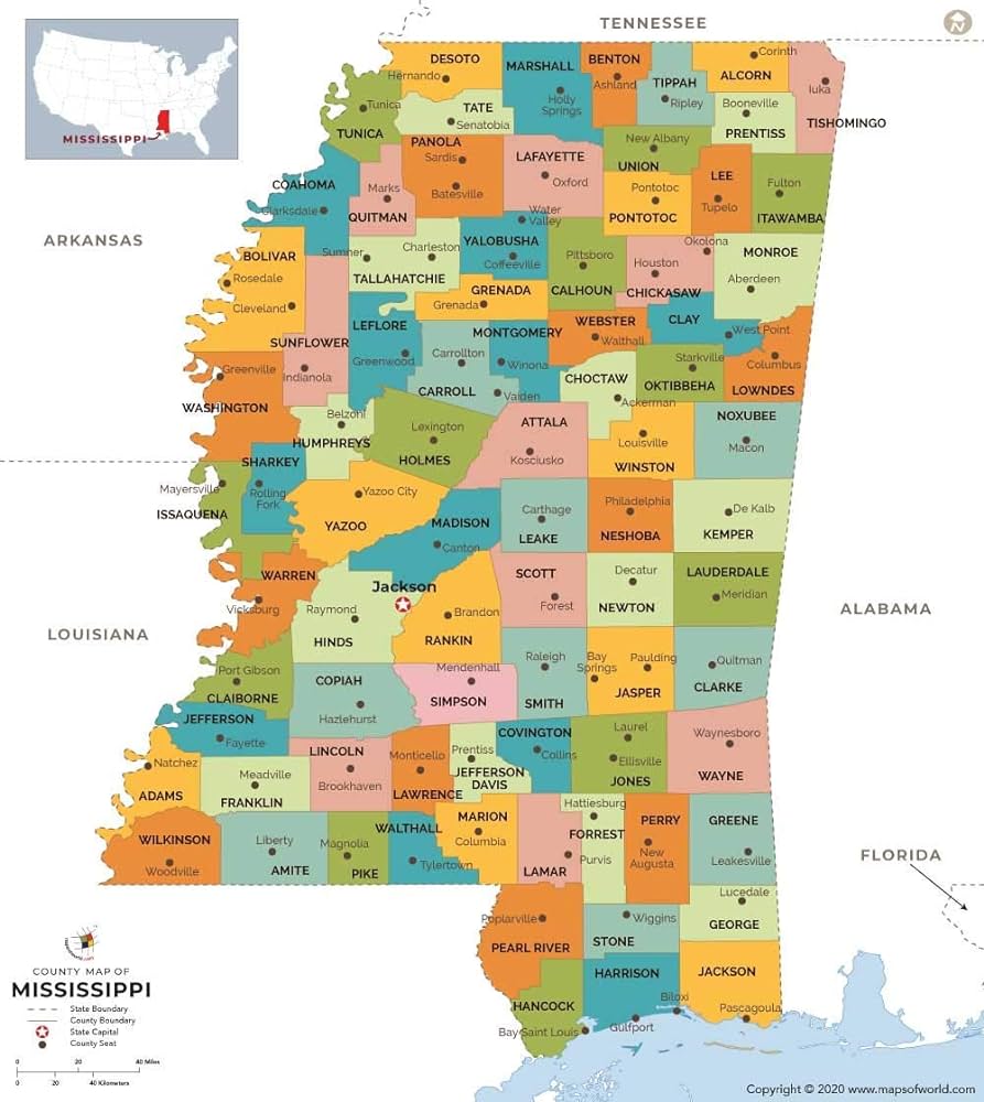 Mississippi county map w x h