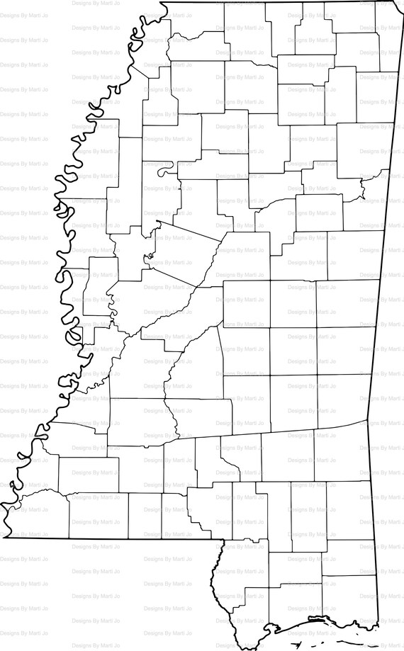 Printable mississippi map printable ms county map digital download pdf map