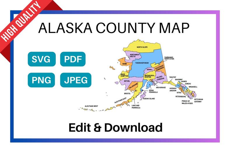 Alaska county map editable printable state county maps