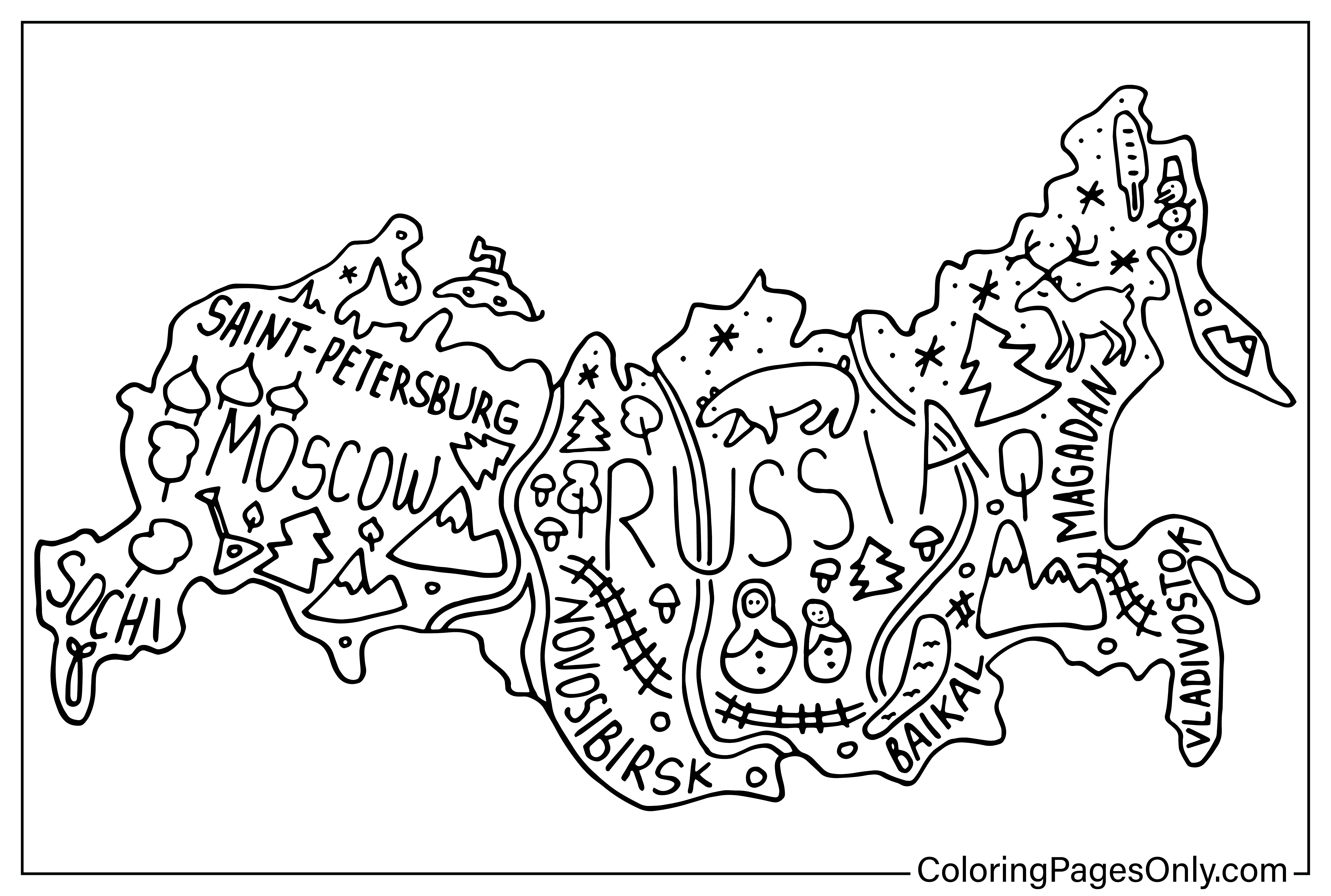 Map russia coloring page