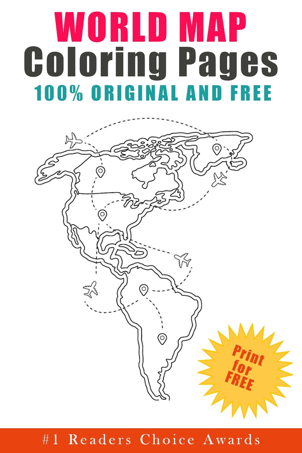 World map coloring pages free printables