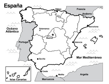Map of spain black and white by estudiar studios tpt