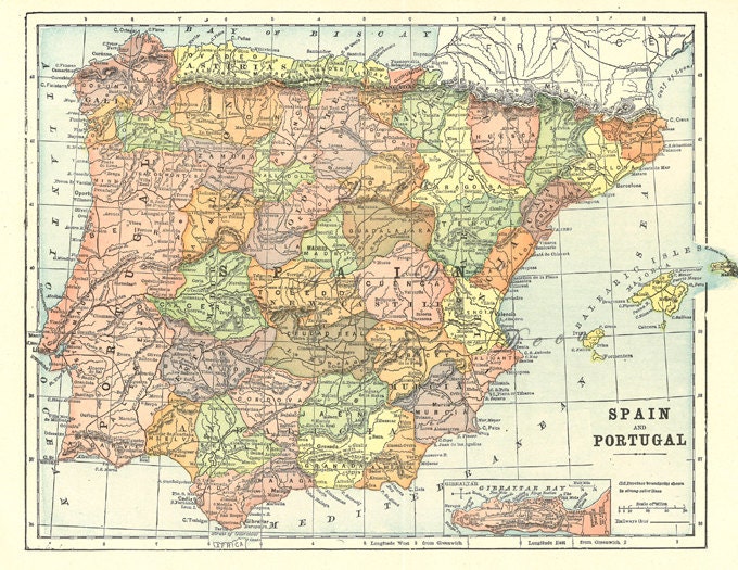 Printable map of spain and portugal digital download unique gift home decor printable collage sheet no