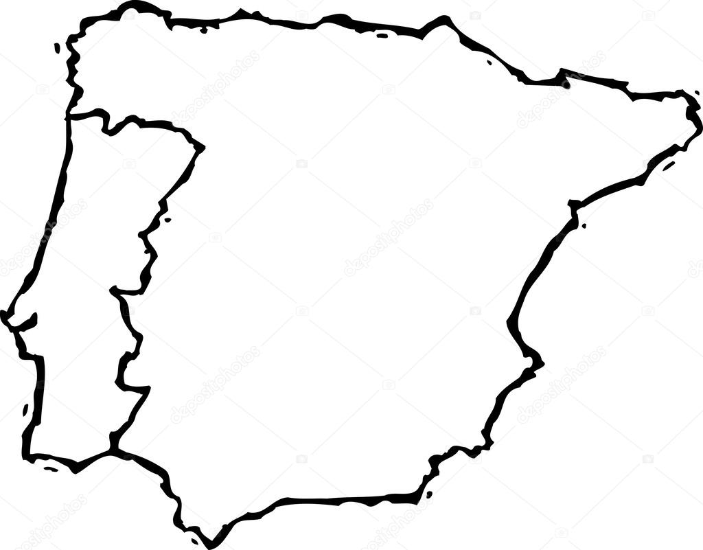 Woodcut illustration of map of portugal and spain stock vector by ronjoe