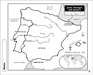 Spain portugal and andorra map printable maps