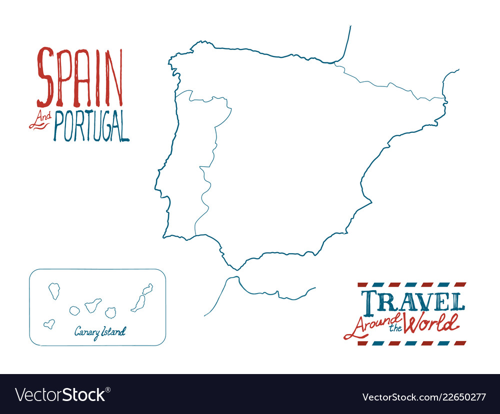 Map of spain and portugal drawn by hand on white vector image