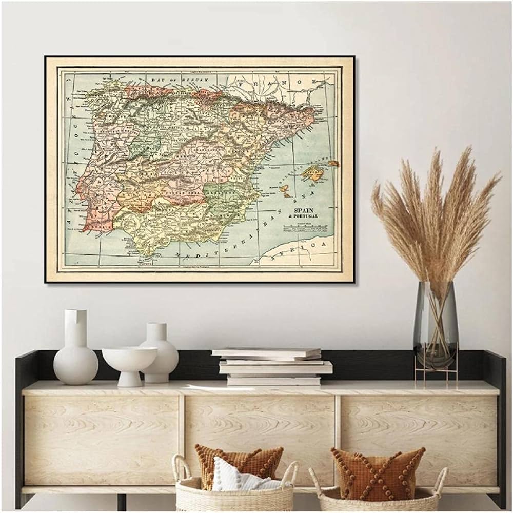 Bingjiai vintage country spain portugal city map posters nvas painting wall art picture print living room office interior home decor