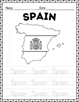 Spanish speaking countries maps coloring pages and handwriting by qetsy