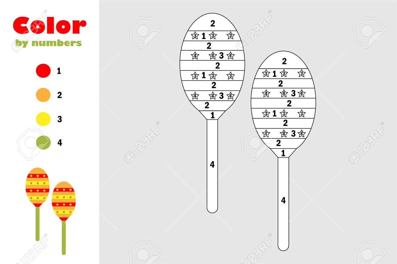 Maracas in cartoon style color by number education paper game for the development of children coloring page kids preschool activity printable worksheet vector royalty free svg cliparts vectors and stock illustration image