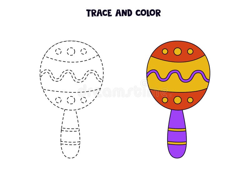 Color mexican maracas by numbers worksheet for kids stock vector
