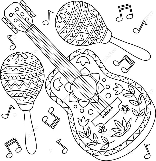 Coloring page of guitar and maracas for cinco de mayo vector guitar drawing ring drawing color drawing png and vector with transparent background for free download