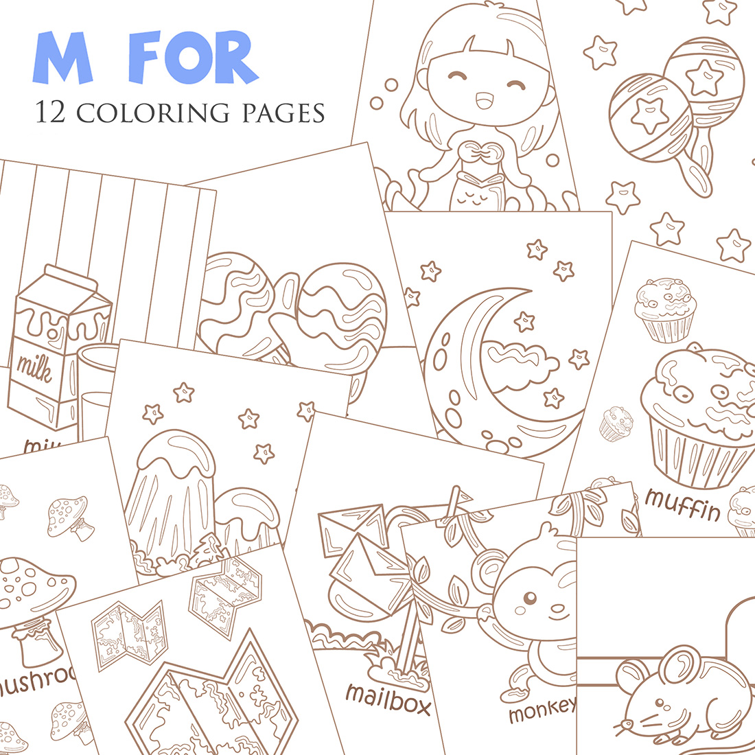 Alphabet m for vocabulary school letter reading writing font study learning student toodler kids cartoon mouse