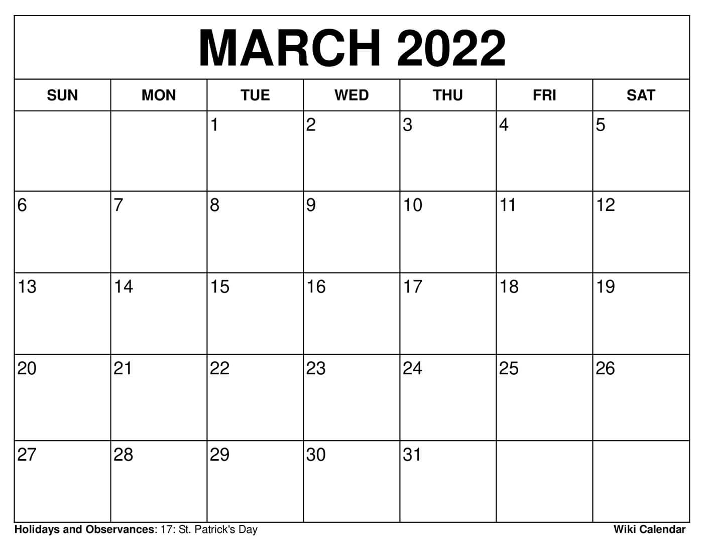 Printable march calendar templates with holidays