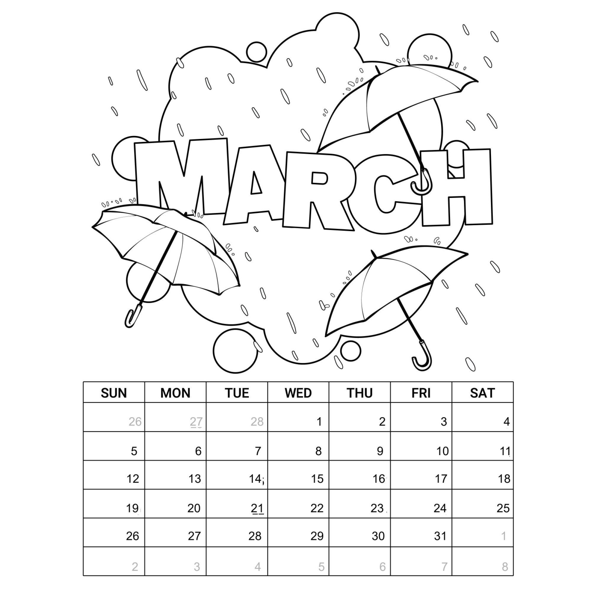 Printable coloring calendar for kids month coloring calendar for kidsinstant download printable download now