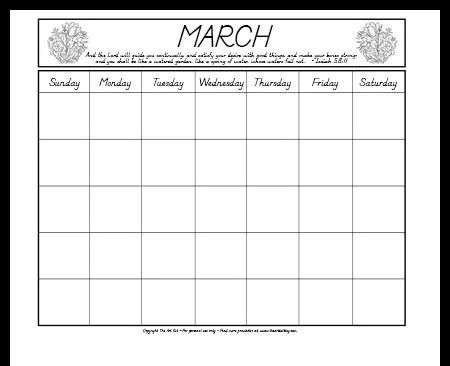 March undated calendar coloring page with bible verse free printable â the art kit