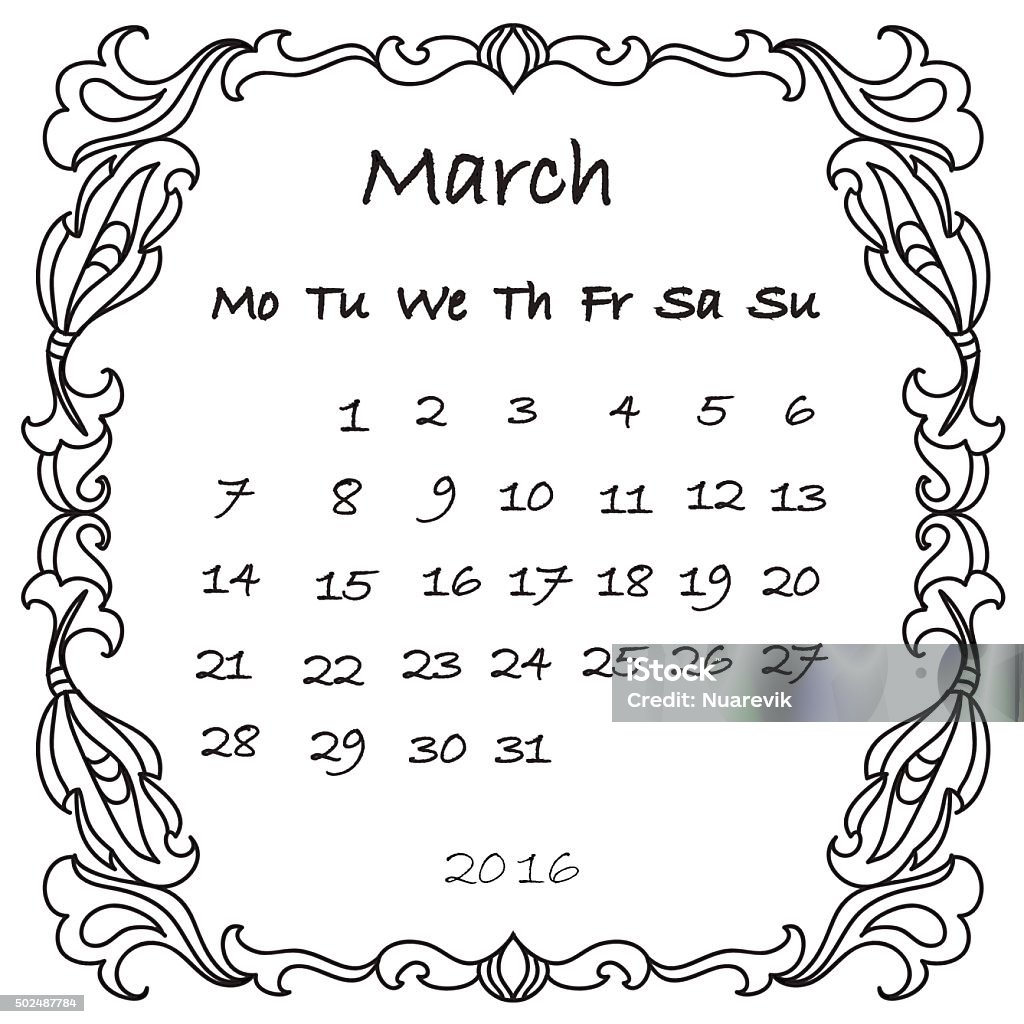 Calendar march coloring page stock illustration