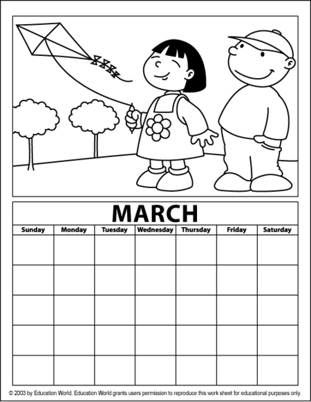 March coloring calendar education world