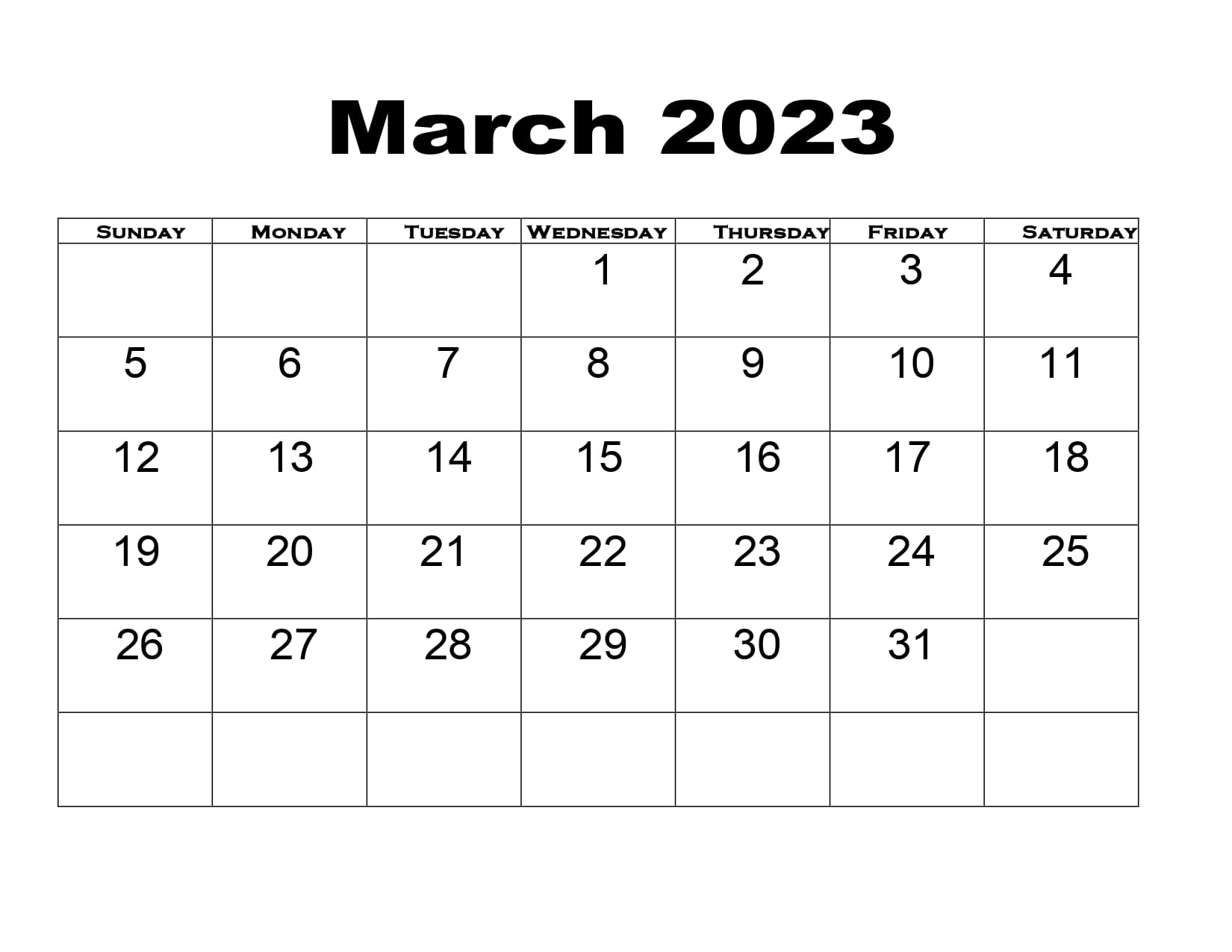 Blank march calendar printable pdf templates