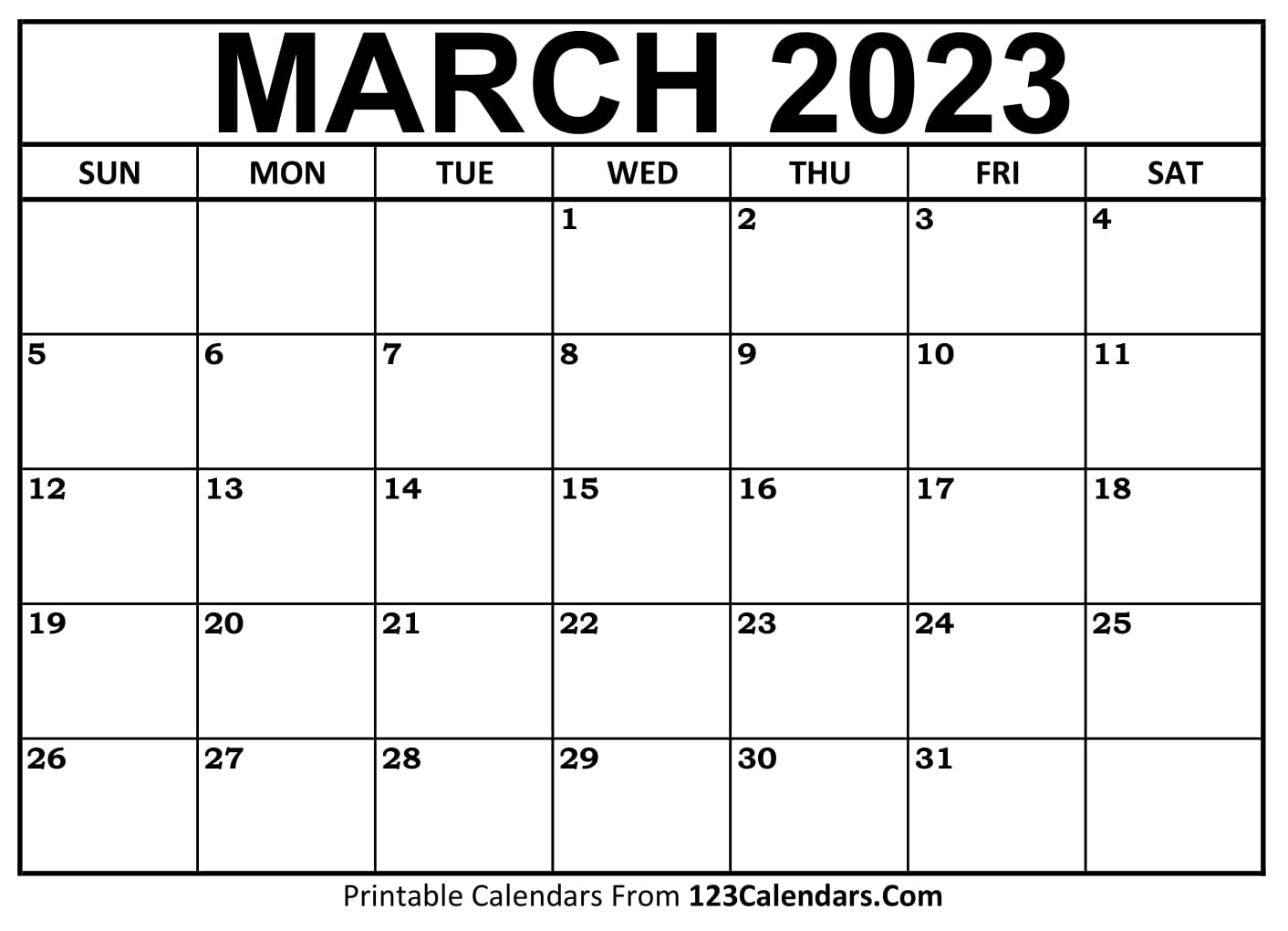 Printable march calendar templates
