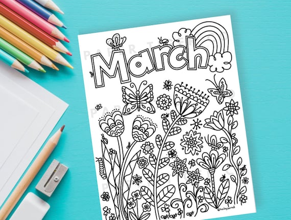 March spring coloring page kids activity page