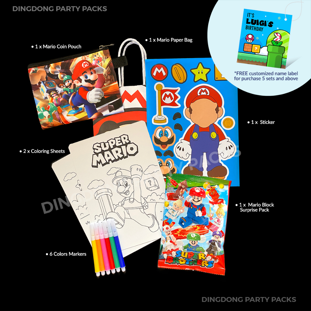 Ðready stockð mario theme party pack with customized name label name label is applicable to packs and above malaysia