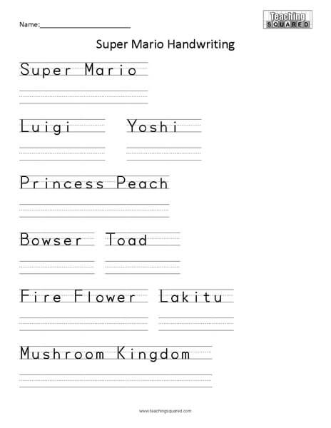 Nintendo worksheets