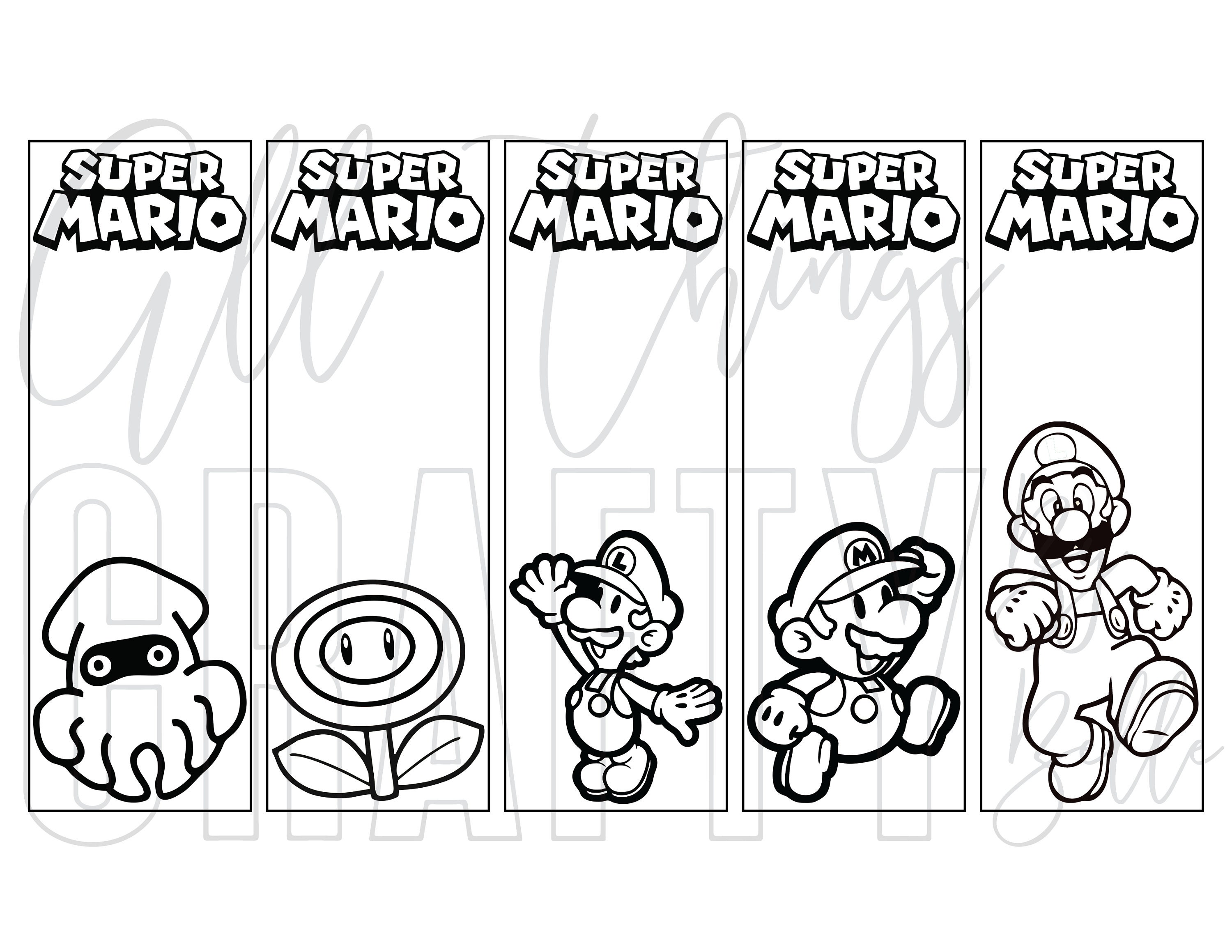 Super mario printable coloring bookmarks pdf files individual bookmarks