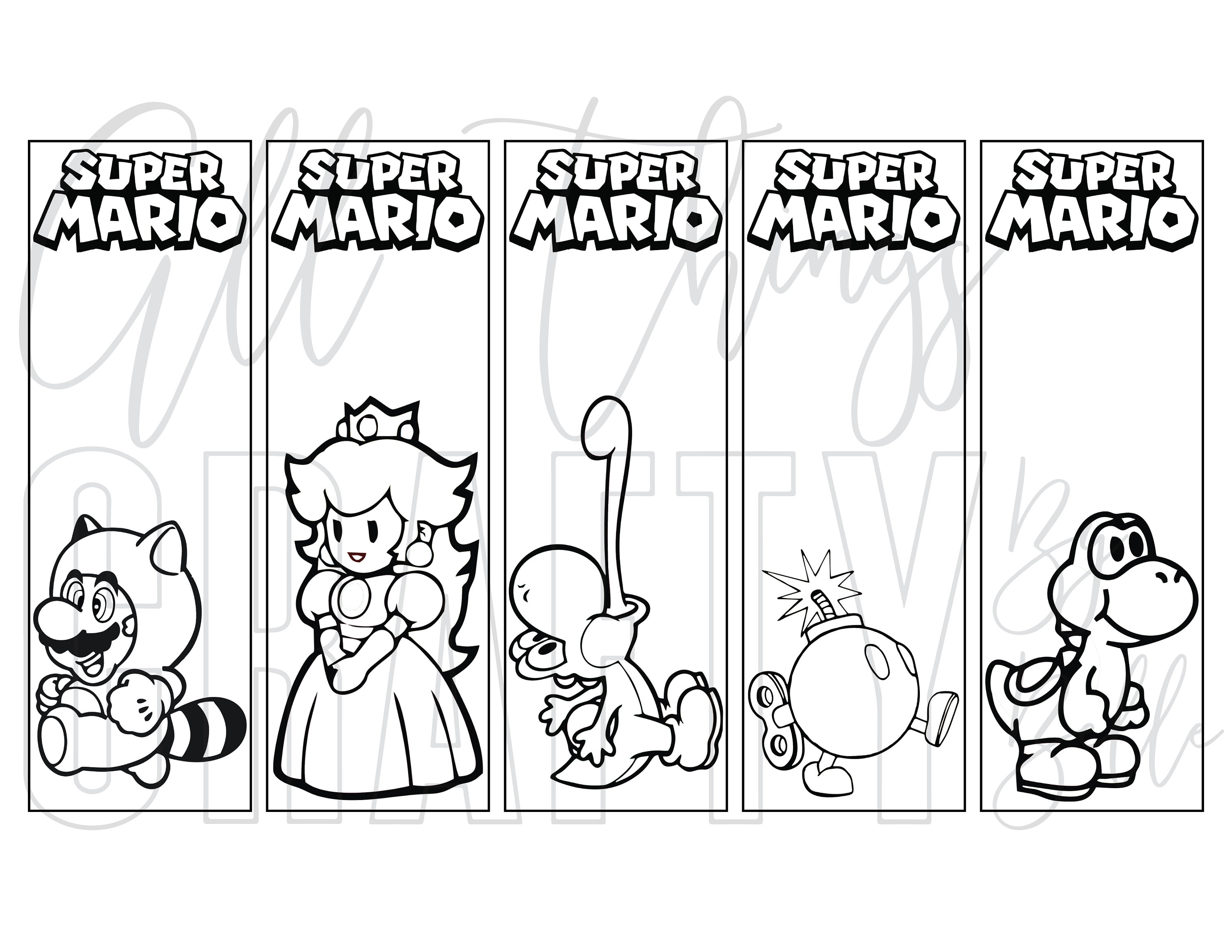 Super mario printable coloring bookmarks pdf files individual bookmarks