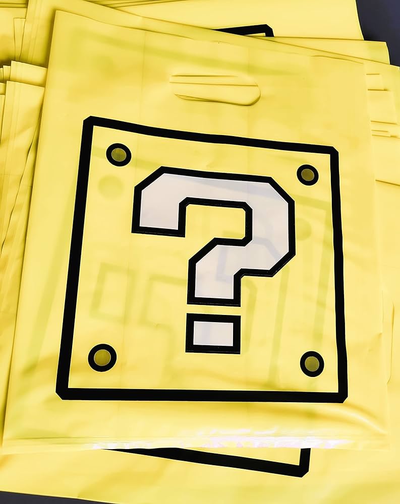 Sunnyside video game party favor bags mario question box theme plastic treat loot goodie bag for kids boys girls teens tweens gamer decorations supplies bulk toys games