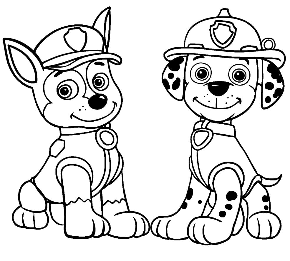Chase and marshall paw patrol coloring page