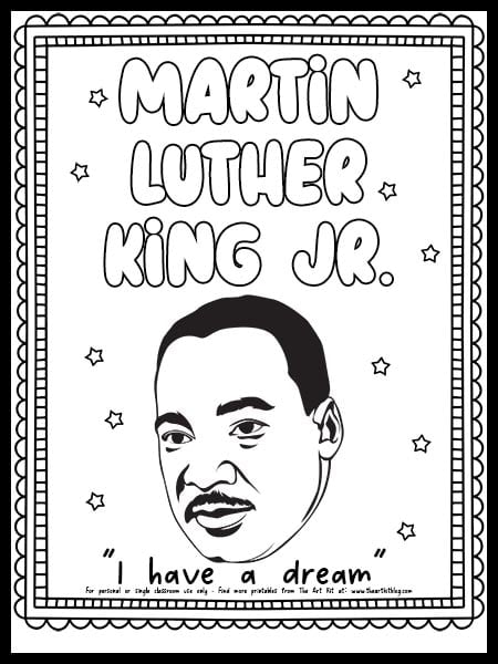 Martin luther king jr coloring page free printable â the art kit