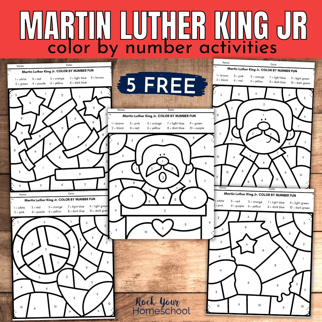 Martin luther king jr color by number worksheets