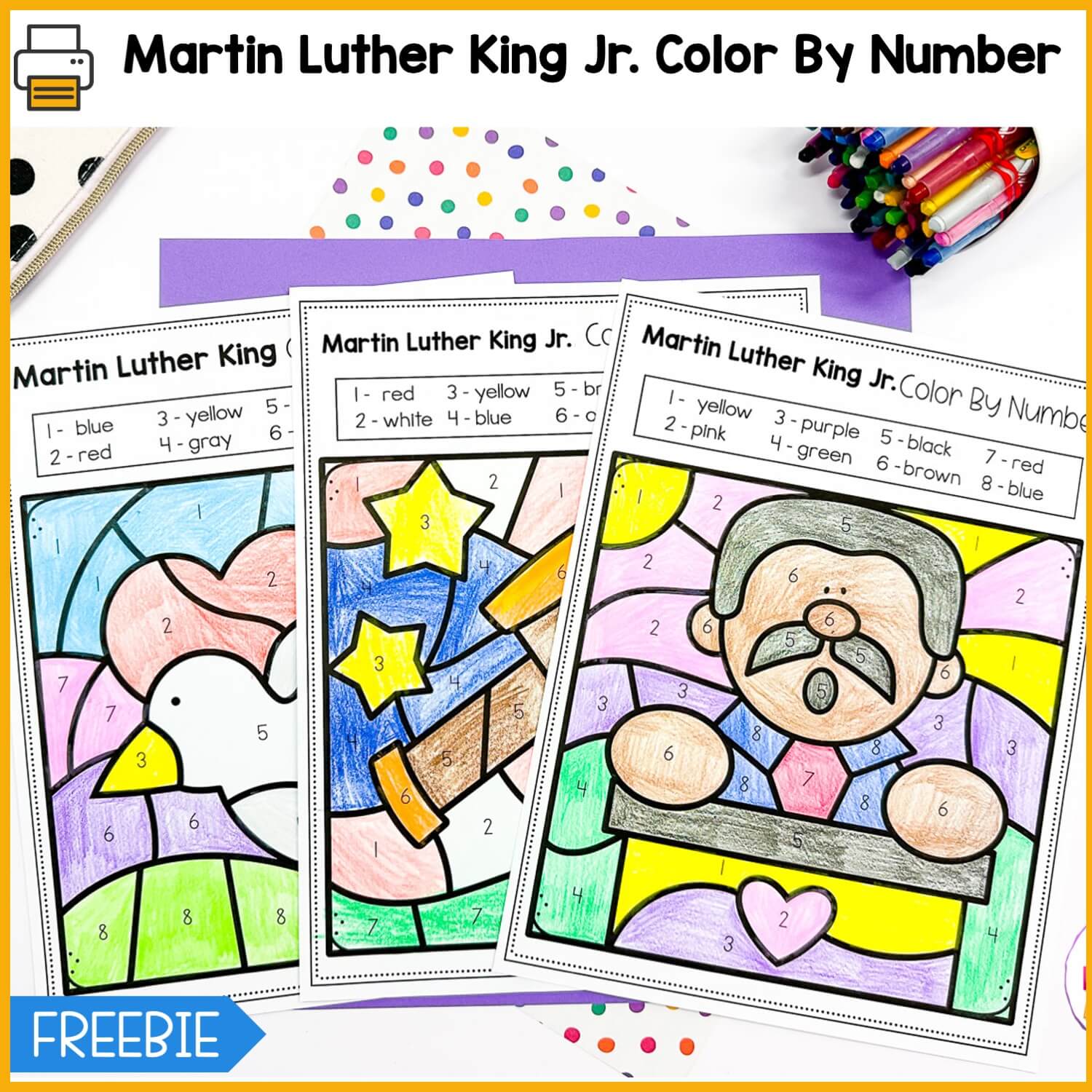Martin luther king jr color by number printable