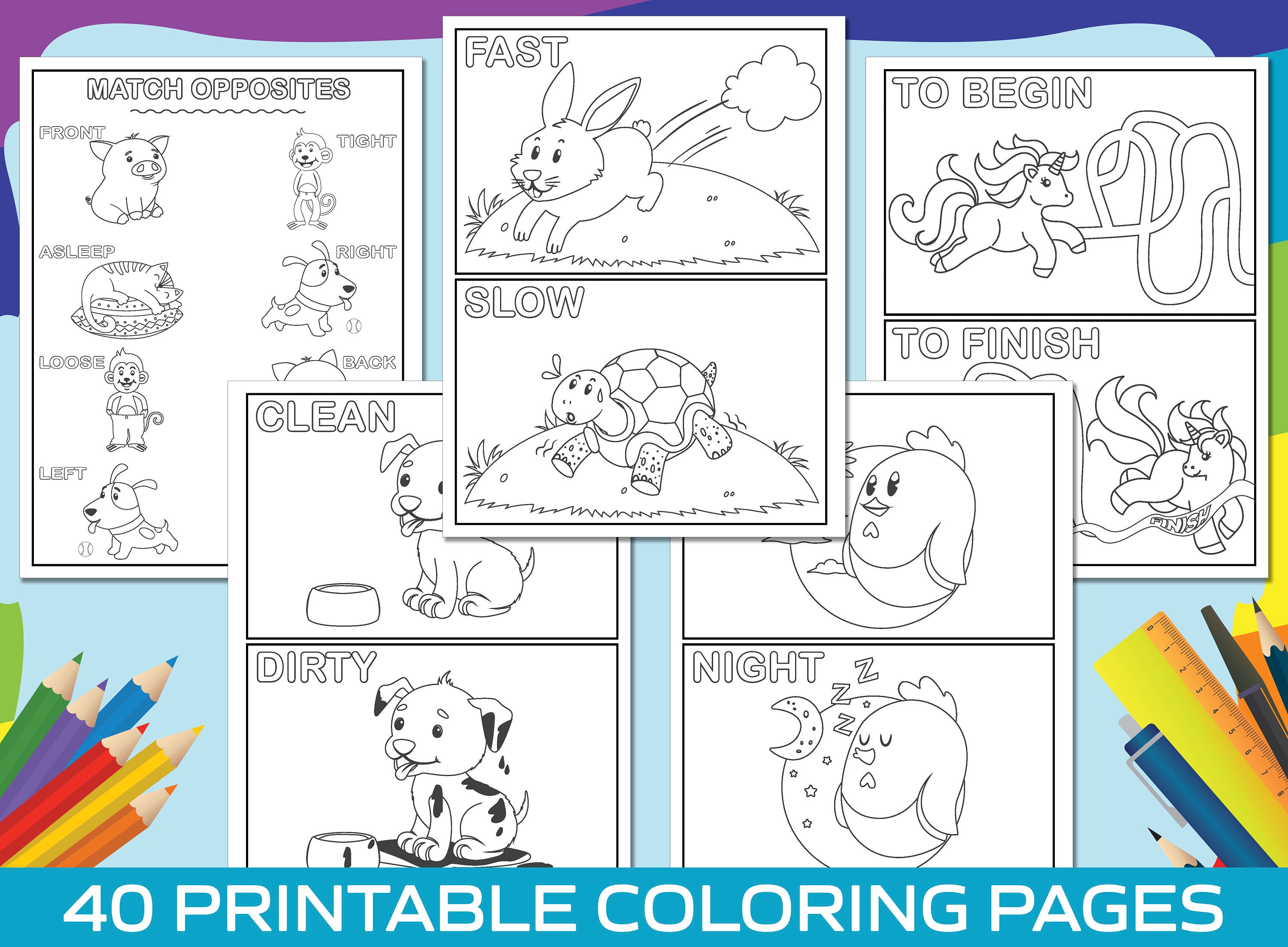 Opposite coloring pages printable animal opposite coloring pages for kids boys girls learningmatching opposites opposites activity