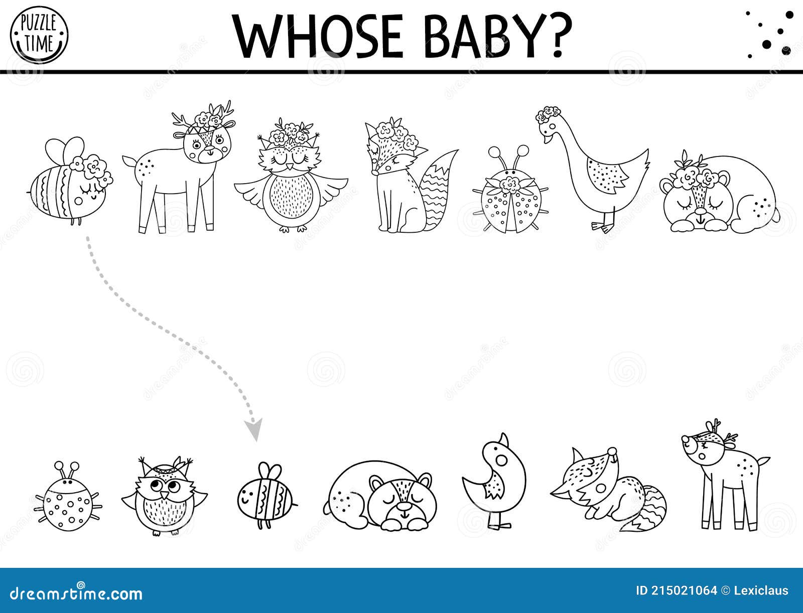 Mothers day black and white matching activity for children with moms and children fun line coloring page with cute mother animals stock vector