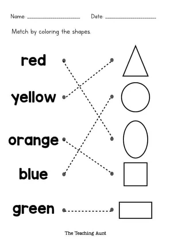Free matching colors worksheets