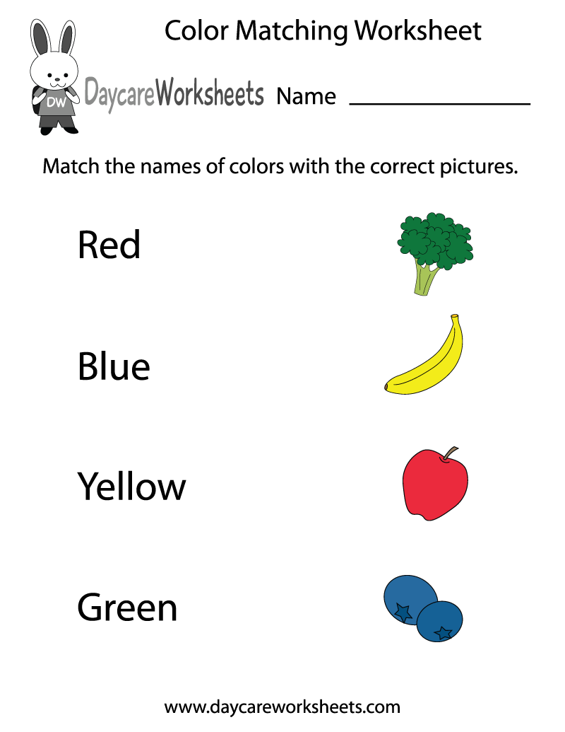 Free preschool color matching worksheet