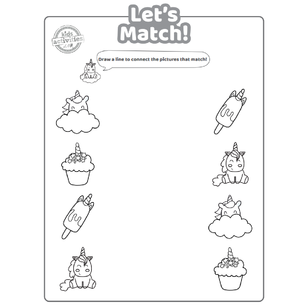 Fun printable unicorn matching worksheet for preschoolers kids activities blog
