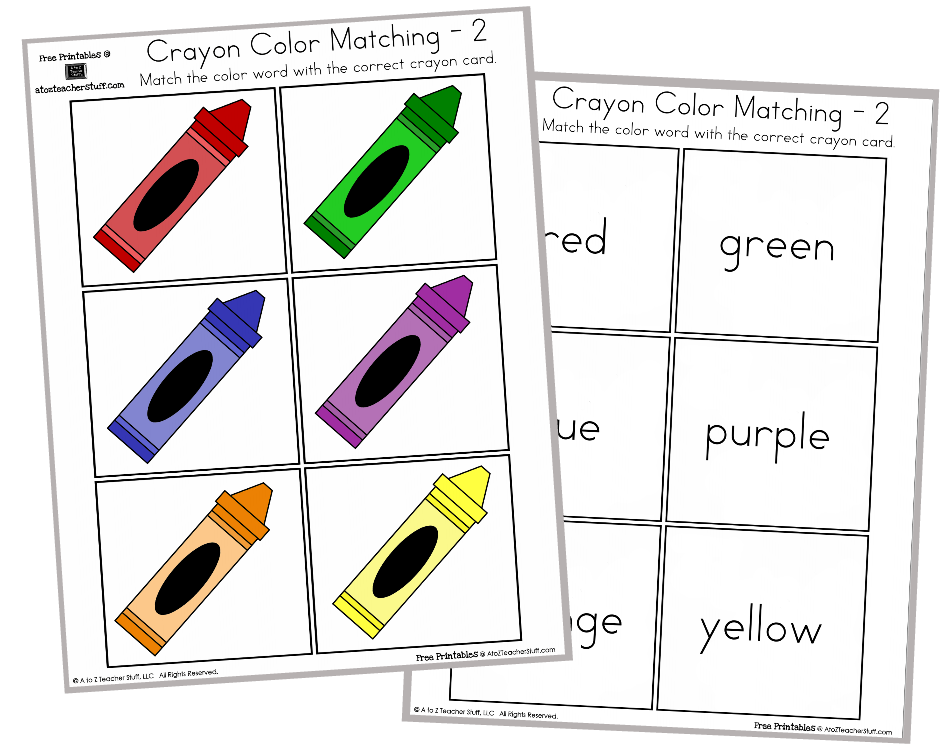 Crayon color matching â english spanish a to z teacher stuff printable pages and worksheets