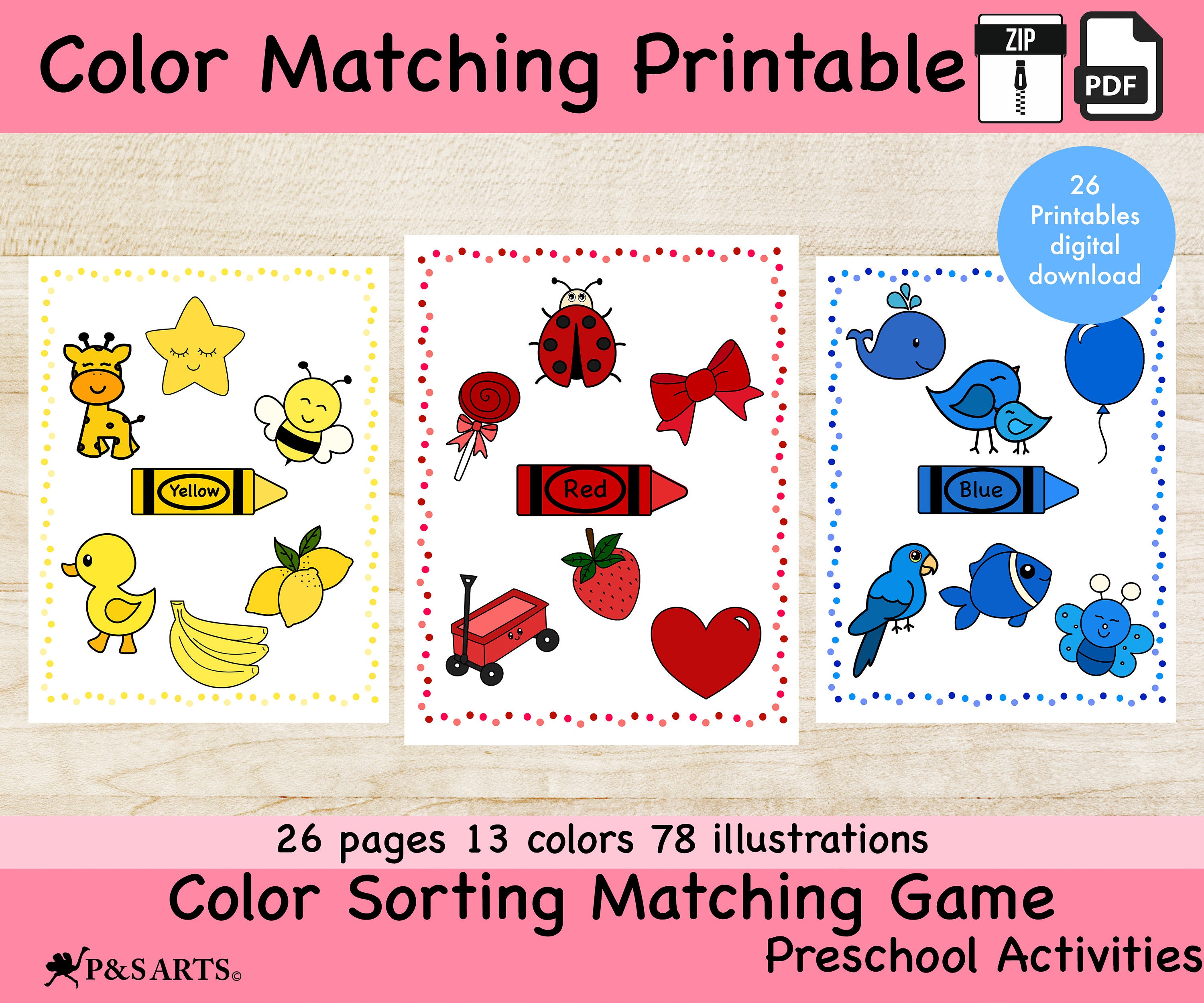 Color sorting matching game preschool activities learning printable kindergarten homeschool toddler learning activity