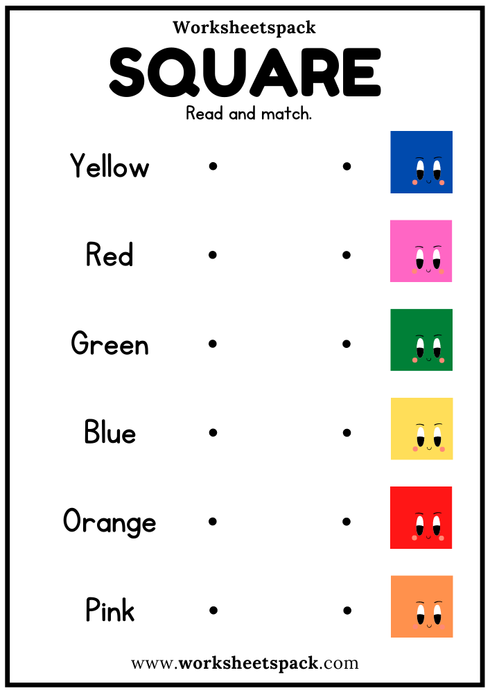 Free color words matching worksheets with squares pdf for kindergarten