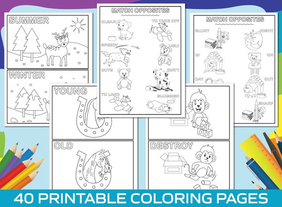 Opposite coloring pages printable animal opposite coloring pages for kids boys girls learningmatching opposites opposites activity