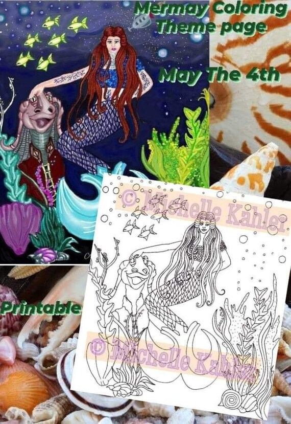 Mermaid may the th be with you coloring page mermay prompt fan art mermaid art mermaid coloring