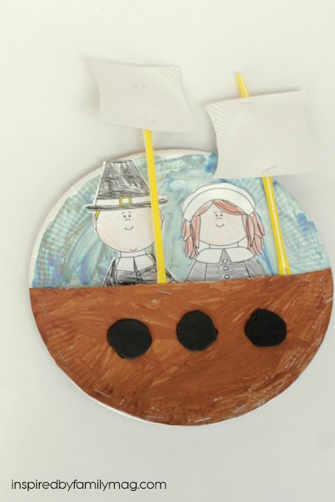 Thanksgiving coloring page and mayflower ship craft