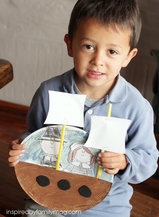 Thanksgiving coloring page and mayflower ship craft